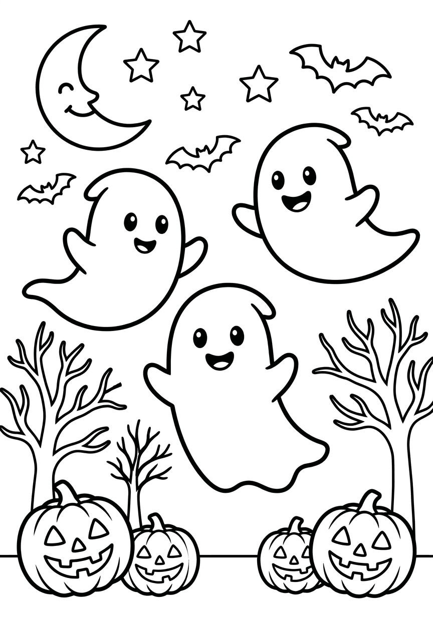 Ghost Halloween coloring page from the free ChromaPrint set