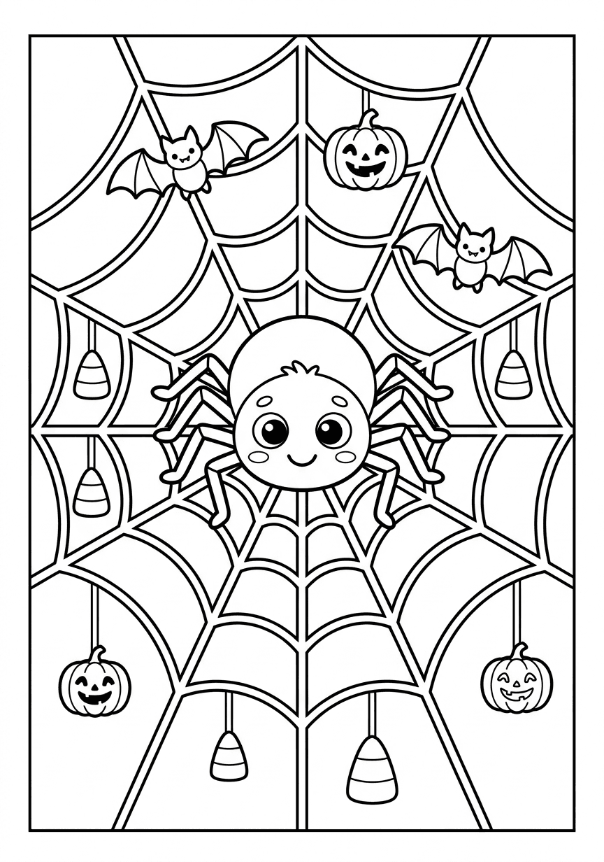 Spider web Halloween coloring page from the free ChromaPrint set