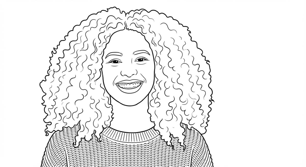 ChromaPrint AI coloring page — curly hair detail and face fully preserved
