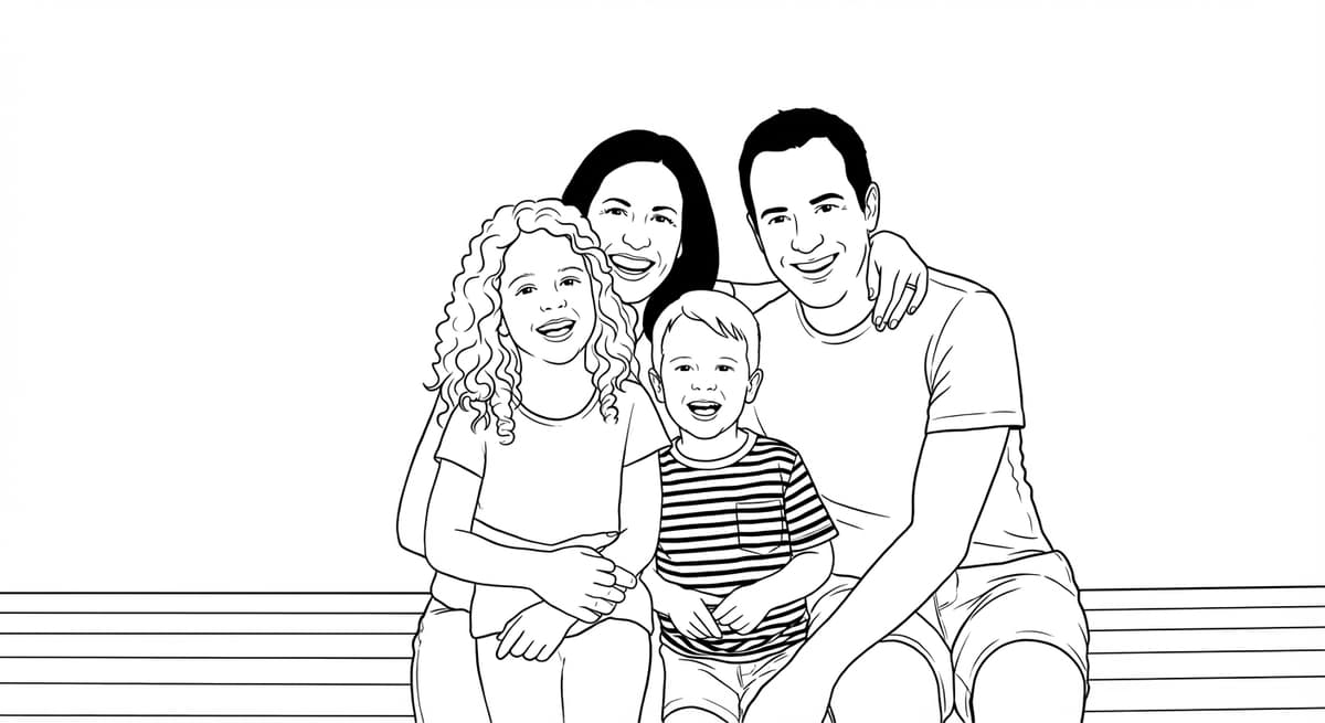 Family portrait converted to clean coloring page line art