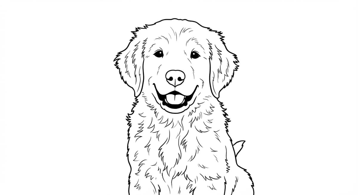Clean coloring page line art of golden retriever produced by ChromaPrint AI